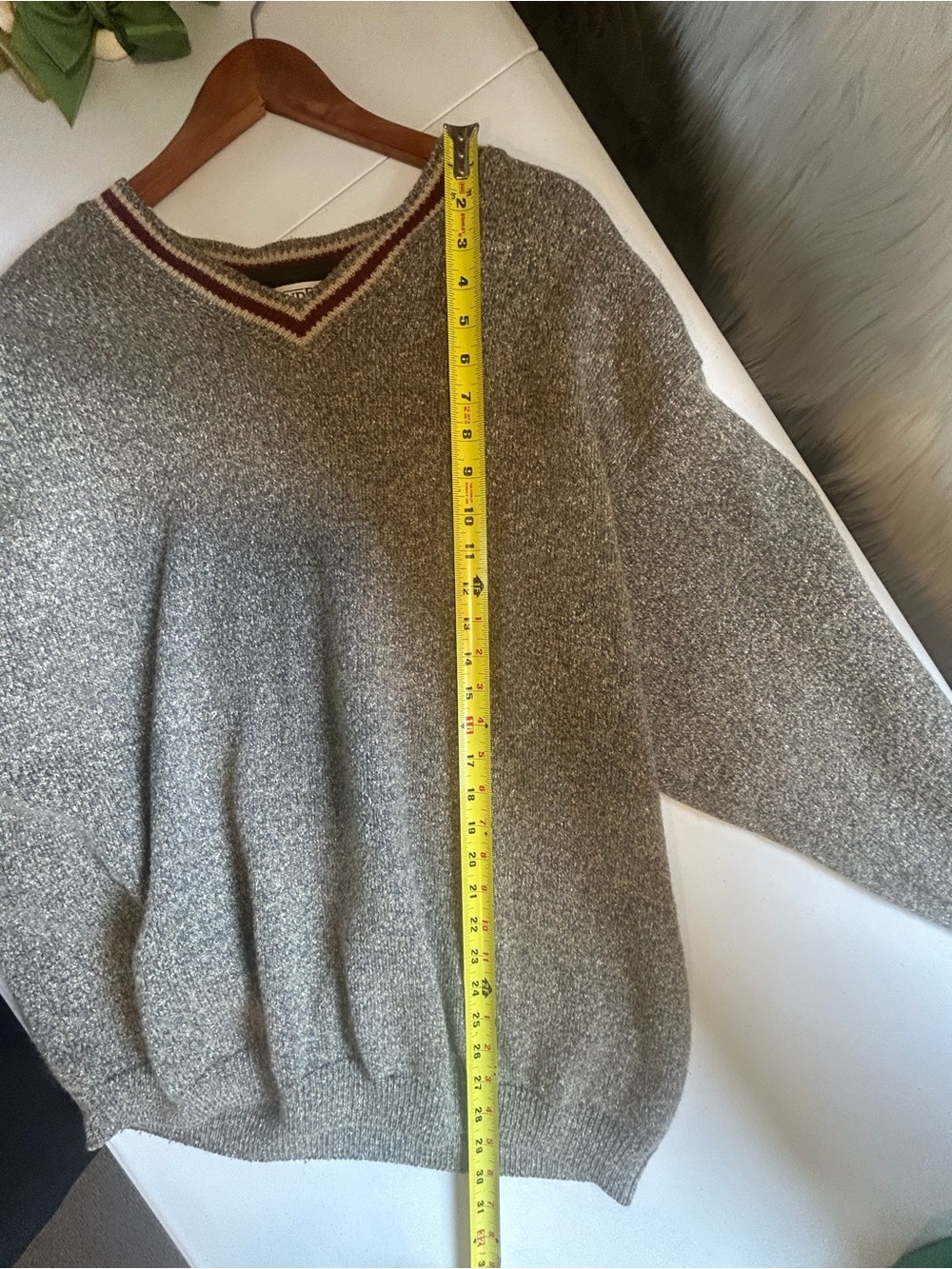 Vintage Mens XL Grandpa Grunge Sweater Salt Pepper V-Neck Slouchy 90s Knit Wool - Picture 9 of 10